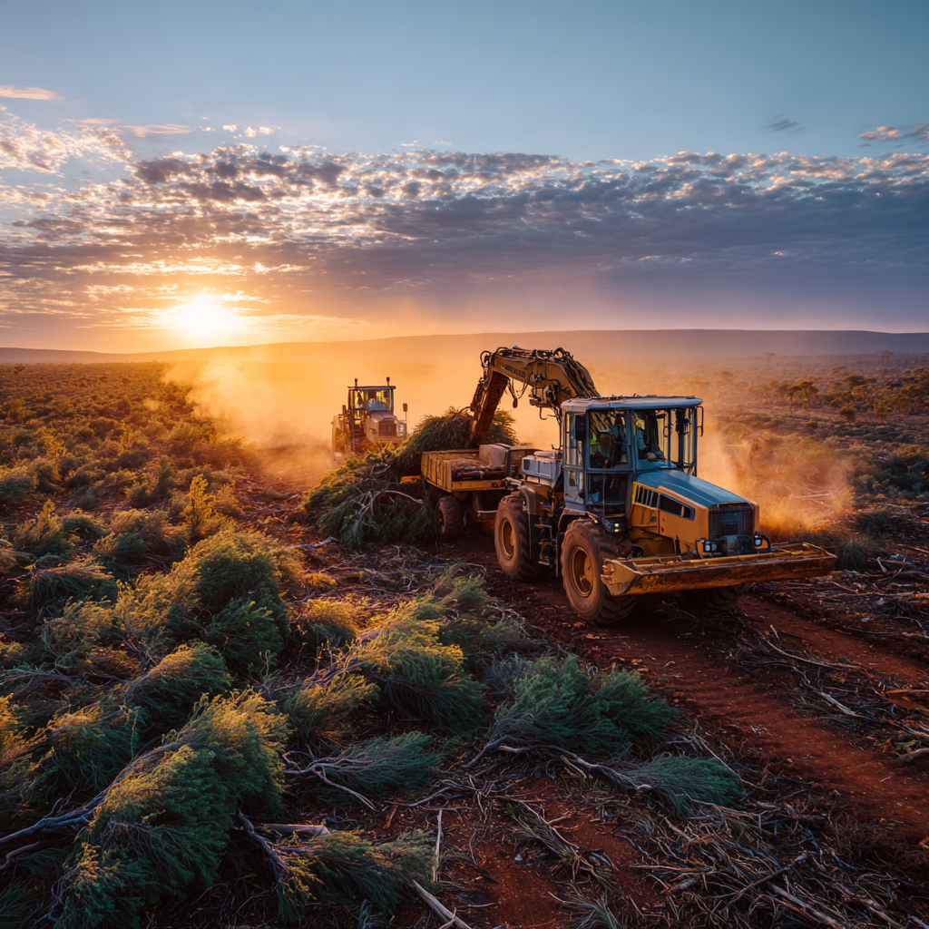Harvesting prickly acacia at sunset in North Queensland